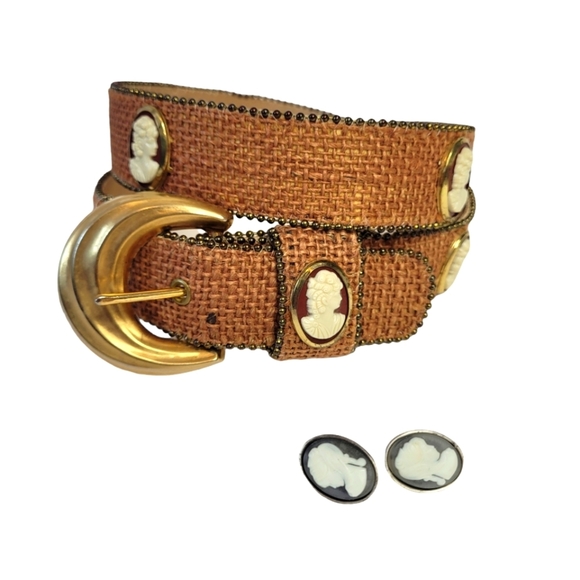 Vintage Accessories - Vintage cameo set belt and earrings